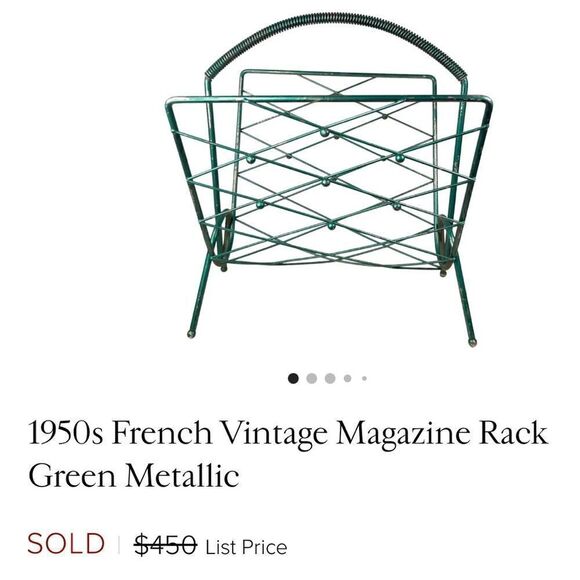 MCM 1950s French Vintage Magazine Record Rack blue green knobs iron RARE boho - Picture 8 of 8